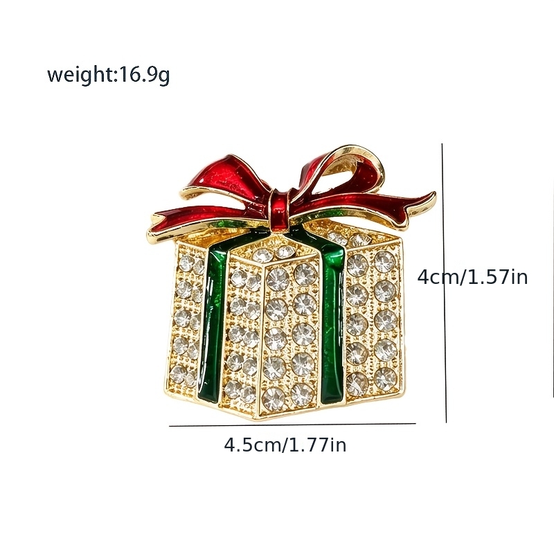 TEMU 1pc New Year Gift Christmas Box Brooch With Rhinestones, Drip Oil Student Bag Pin, Autumn And Winter Coat Flower Additions, Festival Birthday