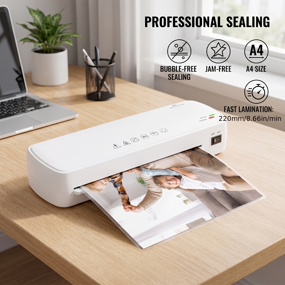 Laminator Machine With 10 Free Laminating Pouches, 3-min Quick Laminating For Teaching Aids & Artwork, Anti-jam Technology, Ideal For Classroom, Homeschool & Office Diy, White