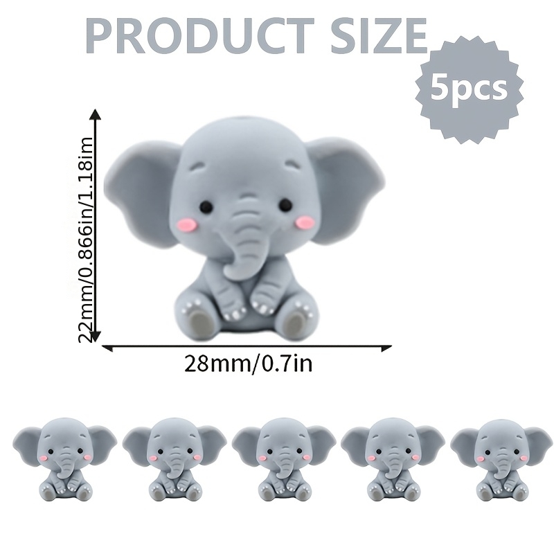 TEMU Ensemble de 5 perles en silicone éléphant , thème animalier avec trous - Convient pour le bricolage, la décoration de stylos, les matériaux de