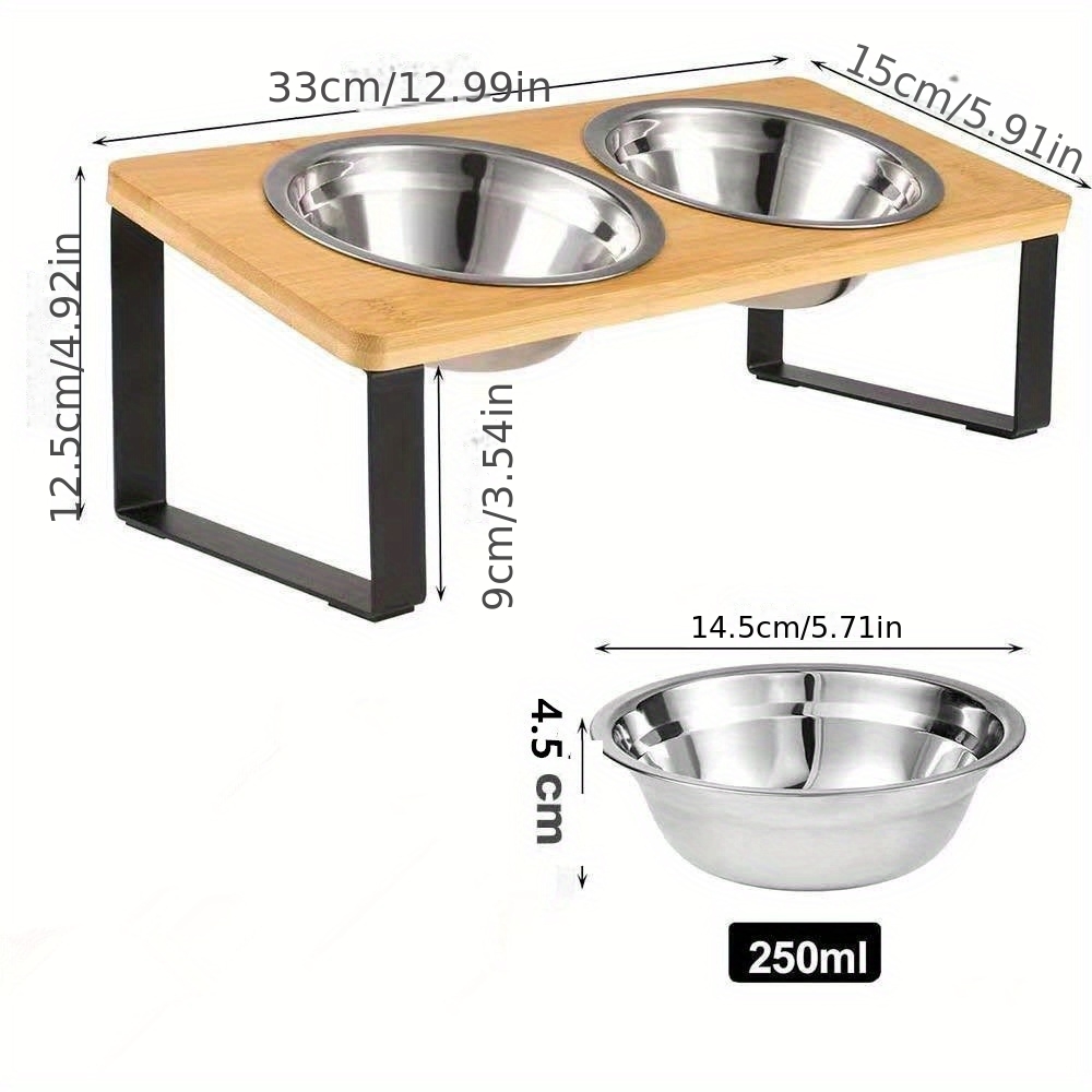 Image of Elevated Cat Bowls, 15° Tilted Raised Cat Food Bowls Wood Pet Bowls With Stand Anti Vomiting 2 Stainless Steel Bowls For Cats And Puppy