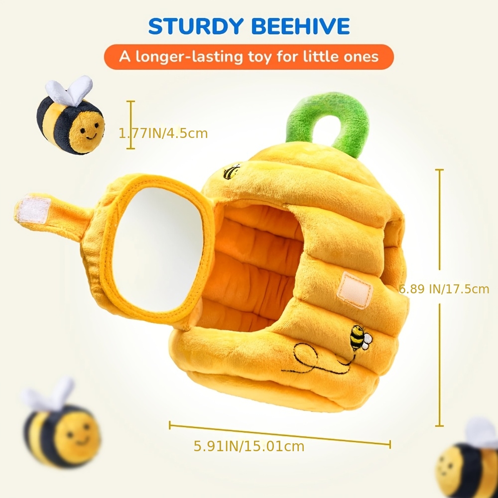 TEMU Baby Toys For 6-12 Months - Soft Beehive Sensory Toy With | Rattle, Crinkle Paper, & Mirror | Busy Toy For 6-12 Months Infants | Plush Birthday
