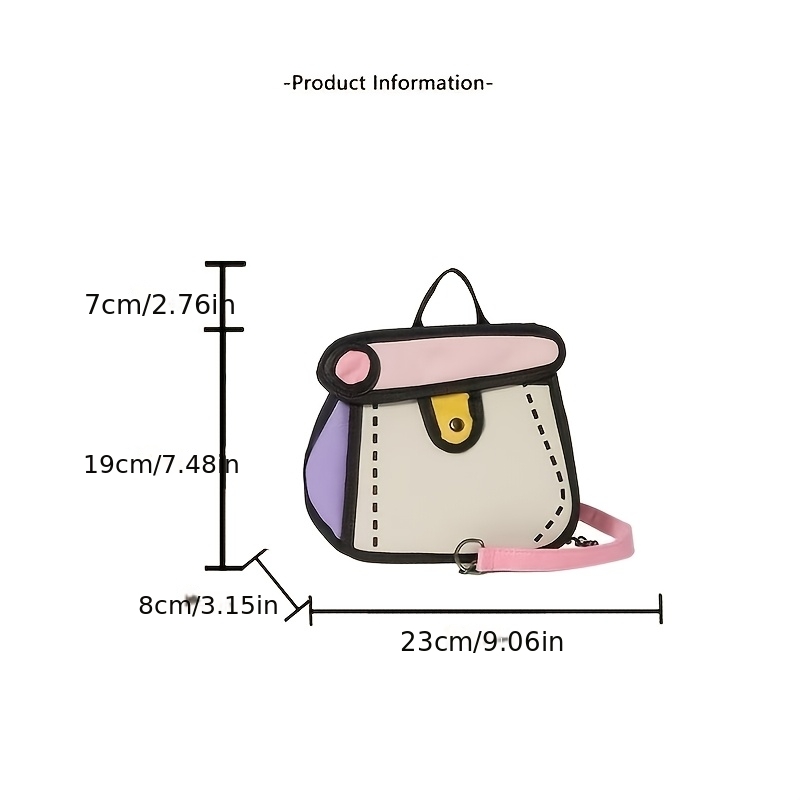 Borsa a tracolla creativa bidimensionale con effetto fumetto, colori a contrasto, piccola borsa a tracolla portatile per uso quotidiano_voghion.com