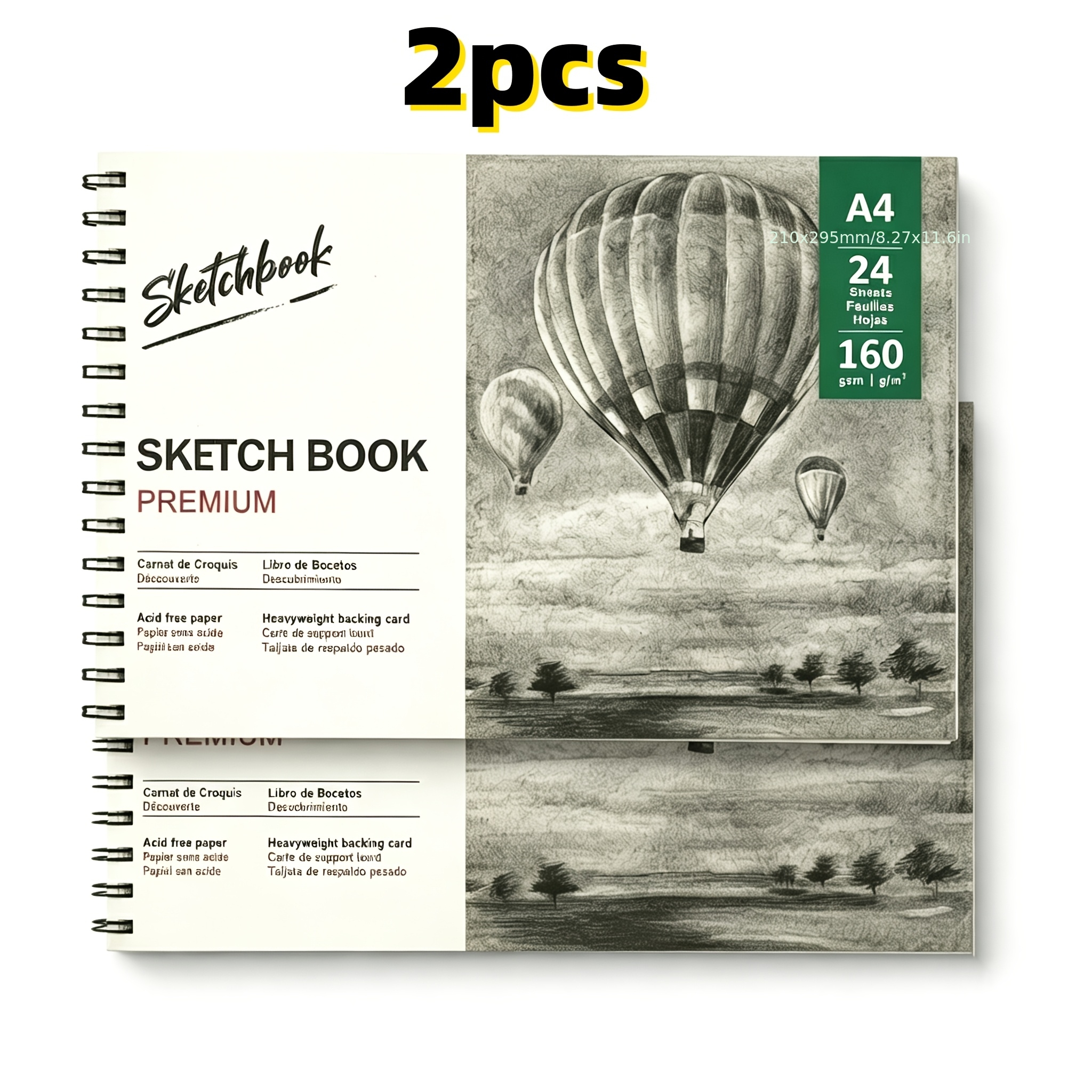 TEMU 2 Pack 48 Sheets Large Size Spiral Bound Sketchbooks, A4 Size, High-quality Thick Cover And Thick Paper Sheets, Suitable For Drawing And