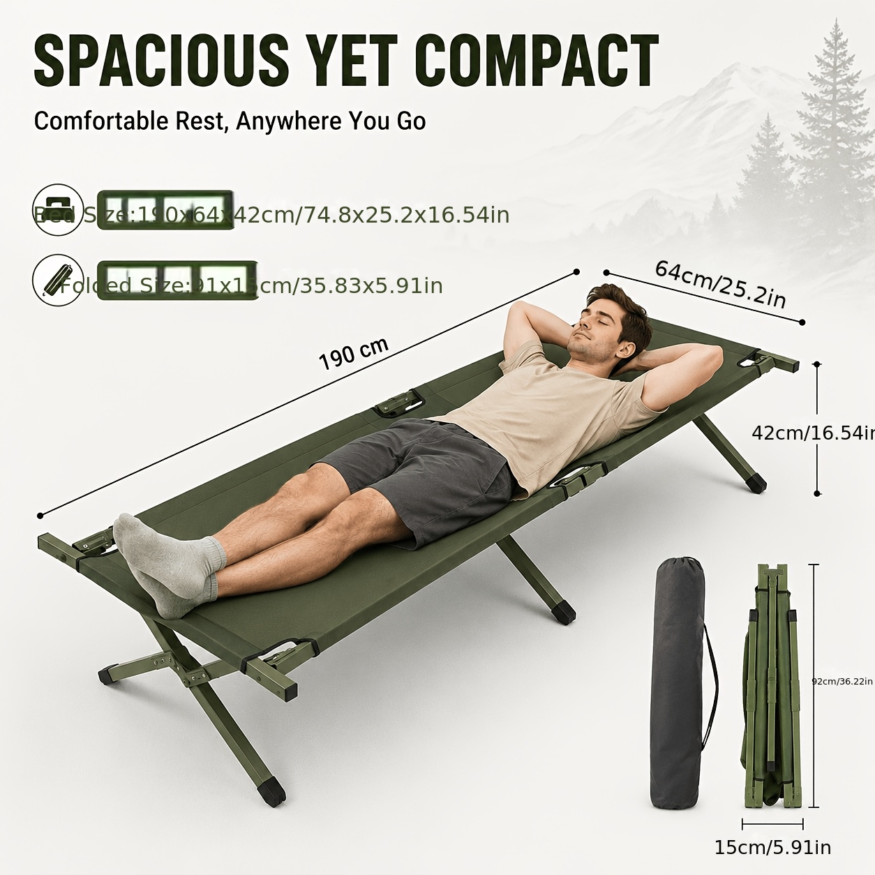 TEMU Cama de camping plegable portátil, cama de con estructura de metal resistente con bolsa de almacenamiento, adecuada para viajes en tiendas de