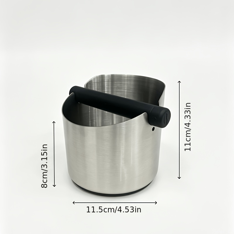 Image of Thickened Stainless Steel Coffee Knock Box With Full Elastic Silicone Knock Rod, Non-slip, Drop-resistant, Easy To Clean, Home Coffee Shop Waste Powder Storage Bin, Diameter 11.5cm