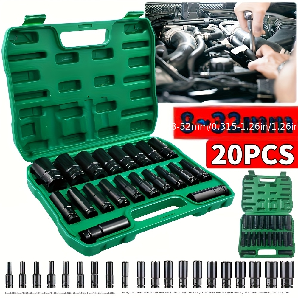 20pcs Extended Hex Wrench Socket Set For Wrenches - Large Flying , Auto And Machine Repair Tool Kit