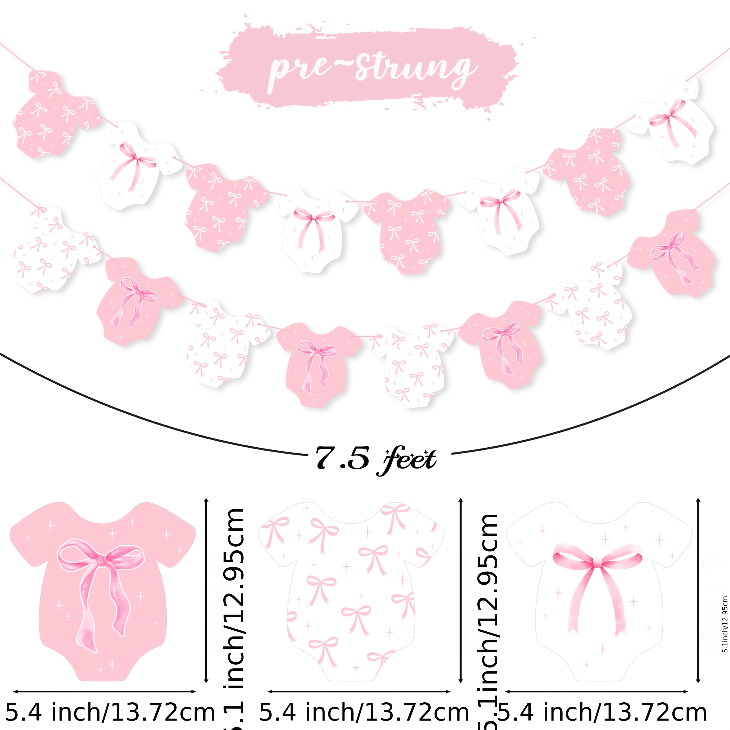 TEMU 2d Flat, 2d Flat - 2d Flat Bow Dress Banner, Pink And , Bowknot Dress Shapes With Polka Dot And Floral Accents, Suitable For Birthday Party,