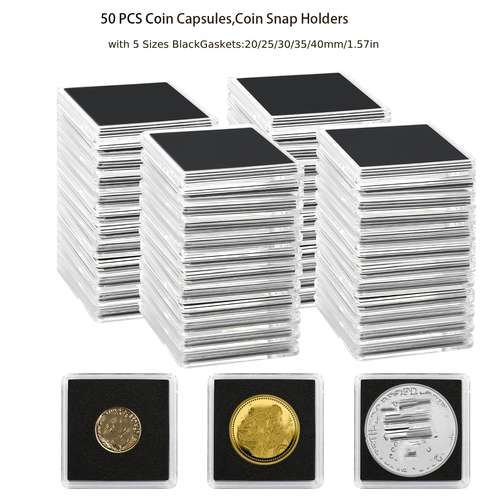 100 Pcs Square Clear Coin Capsules With Storage Box – Protective Holder For Coin Collection