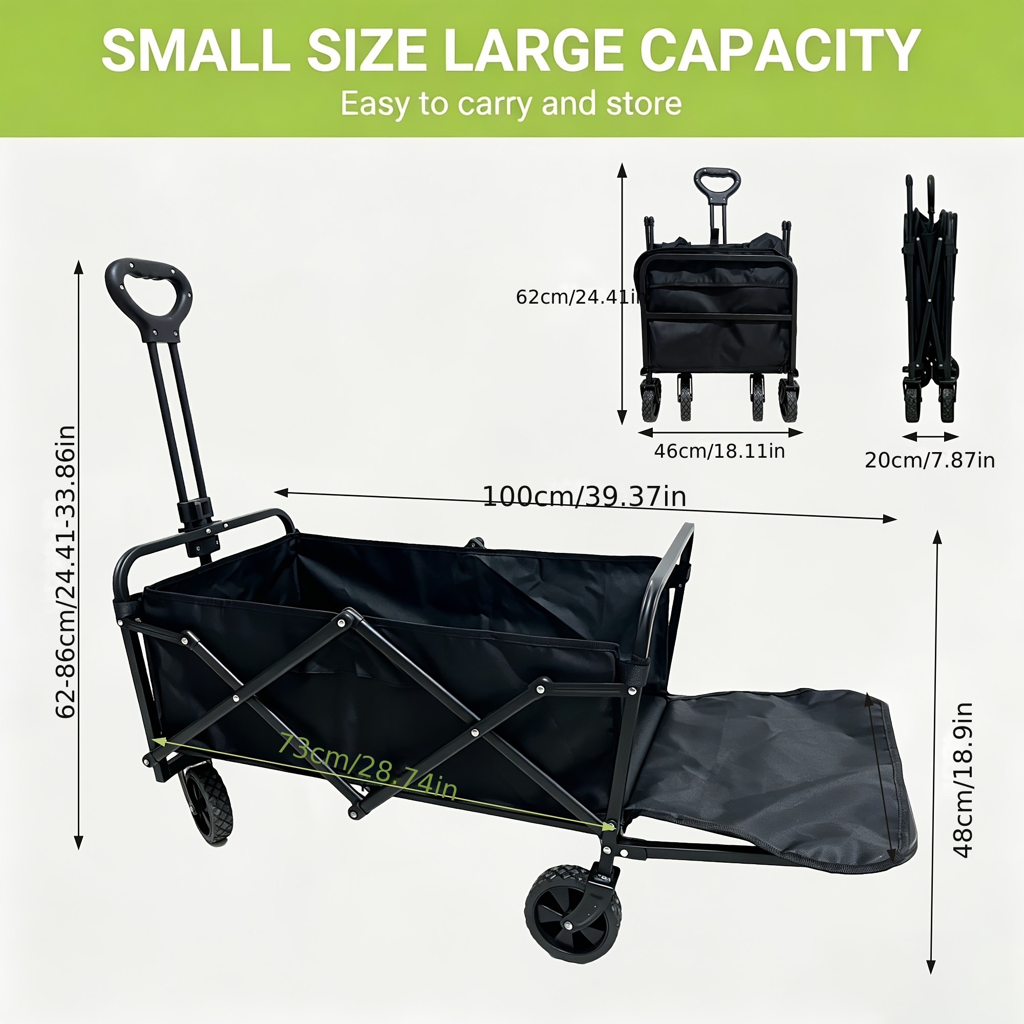 1pc Foldable Heavy Duty Trolley Cart, 4pcs Thick Wheels, Adjustable Handle, Suitable For Soccer Basketball Sports Equipment Handling, Shopping, Outdoor Activities, Pet Travel
