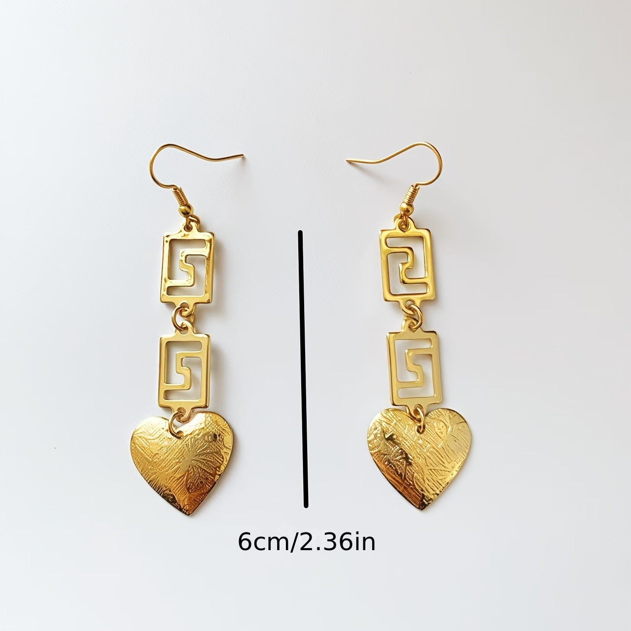 Women's Vintage Heart Earrings with Geometric Patchwork