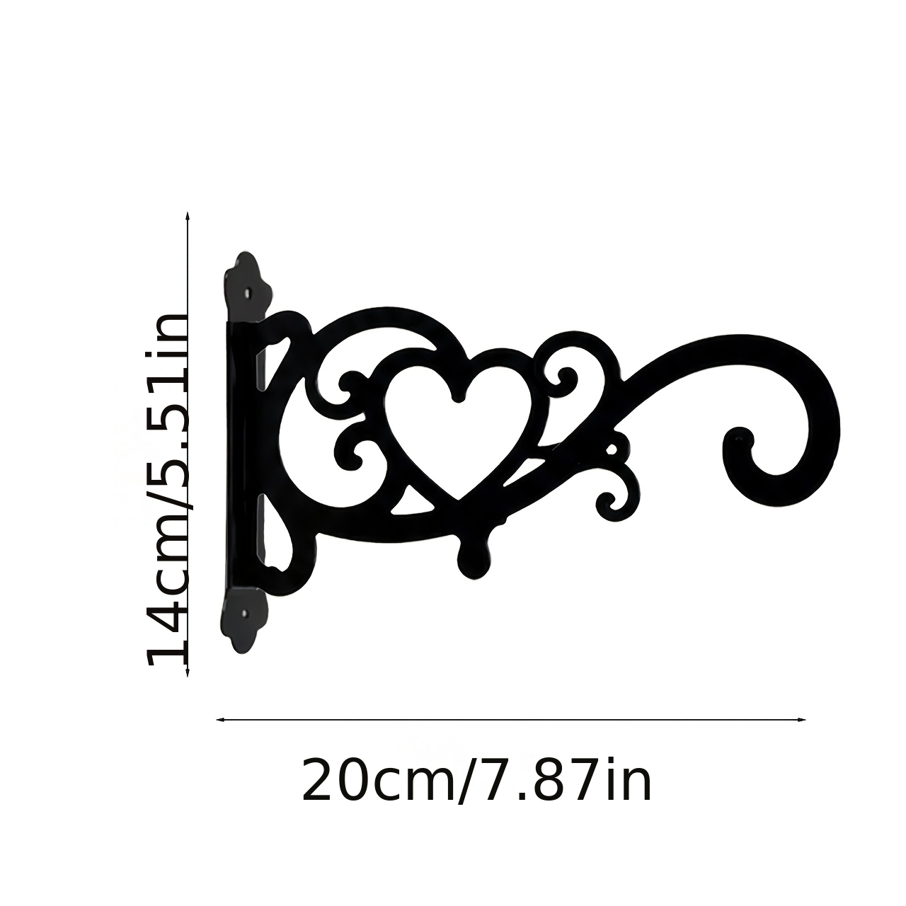 TEMU Black Metal Outdoor Heart-shaped Scrollwork Wall Hook, Laser-cut With Bent . Suitable For Vintage Openwork Heart-shaped Flower Stands, Courtyard