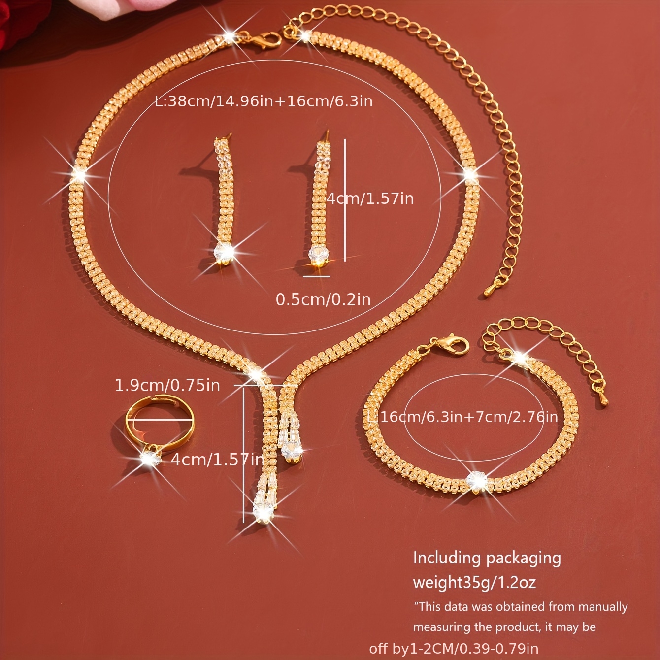 4pcs bling bling set suitable for wedding party accessories   birthstone necklace earrings bracelet ring   outfit for prom gala year   affordable luxury 4pcs collection details 3