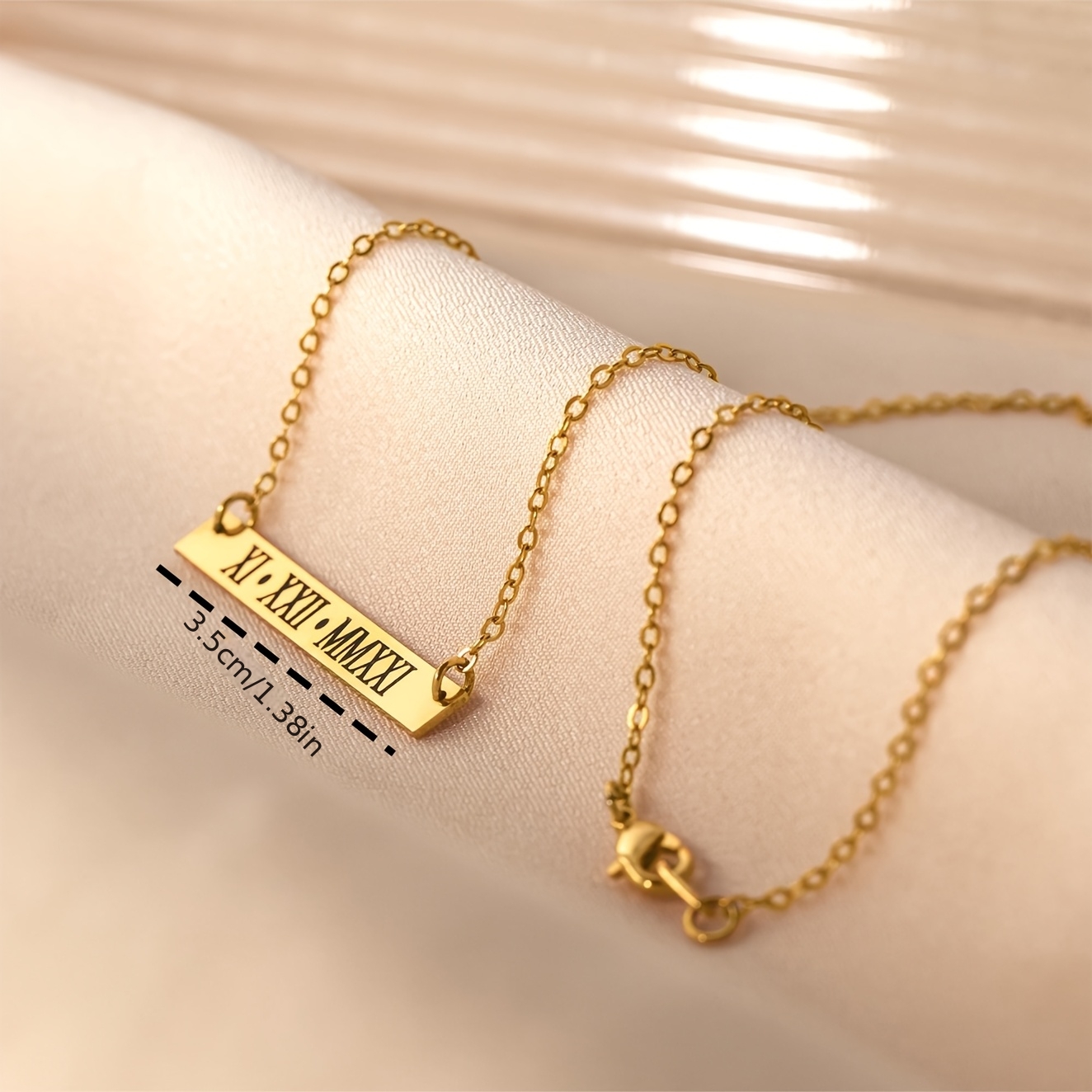 Custom Roman Numeral Bar Necklace, 18K Golden Plated