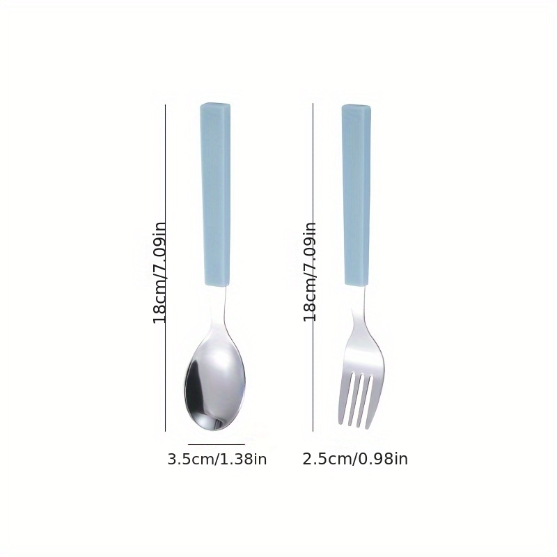 TEMU 2pcs Stainless Steel Spoon And Fork Set, Outdoor Travel Cutlery Set, Plastic Handle Tableware, Dessert Spoon And Fruit Fork, Christmas Gift