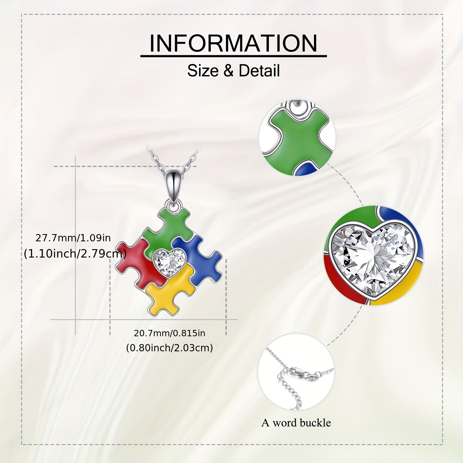 Women's S925 Sterling Silver Puzzle Piece Pendant Necklace — Autism Awareness