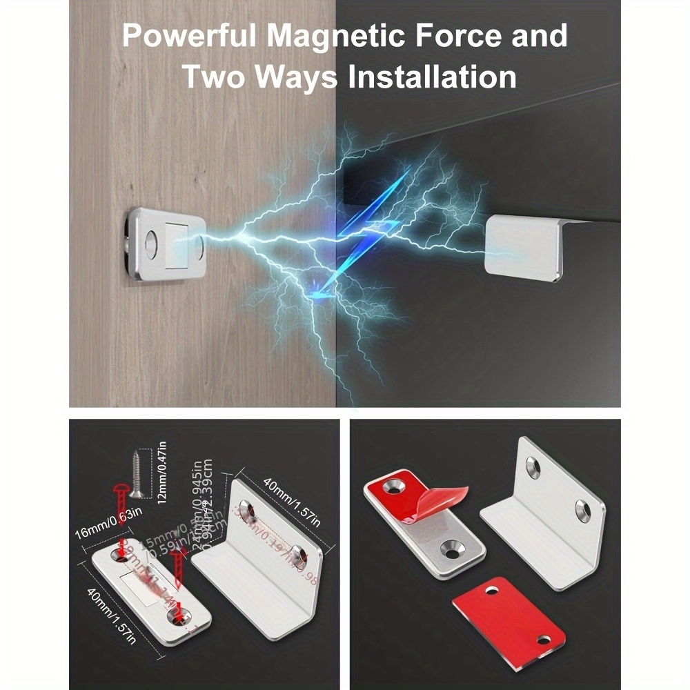 E-shop 16-tlg. strapazierfähiges magnetisches Türfang-Set – Bohrfreie Montage, 4 Magnetplatten + 4 Klebepads + 8 Montageschrauben, unsichtbarer