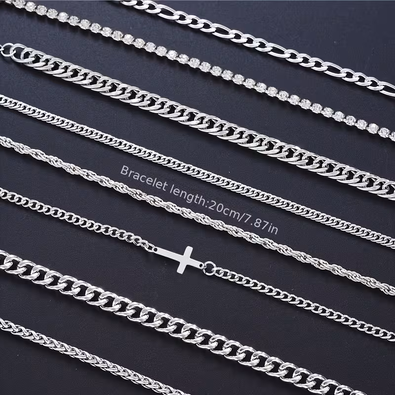 8pcs minimalist hip hop style stainless steel hollow cross chain bracelet set suitable for sports dates gifts parties and casual wear Product details 1