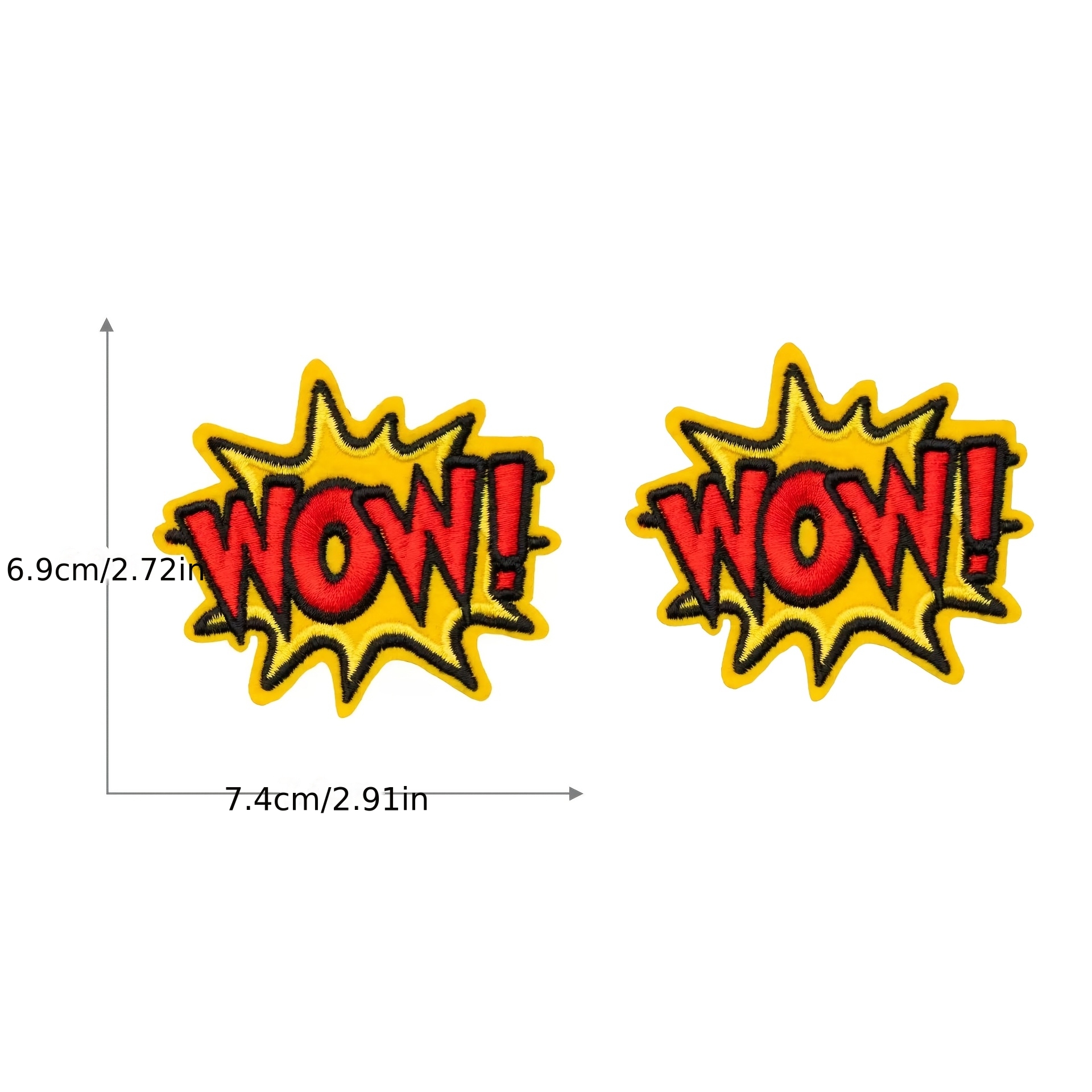 TEMU 2 Stück Niedliche Stickerei Abzeichen Cartoon Buchstaben Wow Stickerei Stoff Applikation Kleidung Hosen Dekorative Applikation Lochflicken Nähen