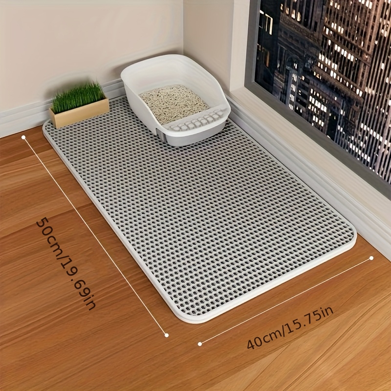TEMU Gray Double-layer Cat Litter Mat, Filter, Prevents Litter From Being Out, , Washable, And Controls Litter Volume