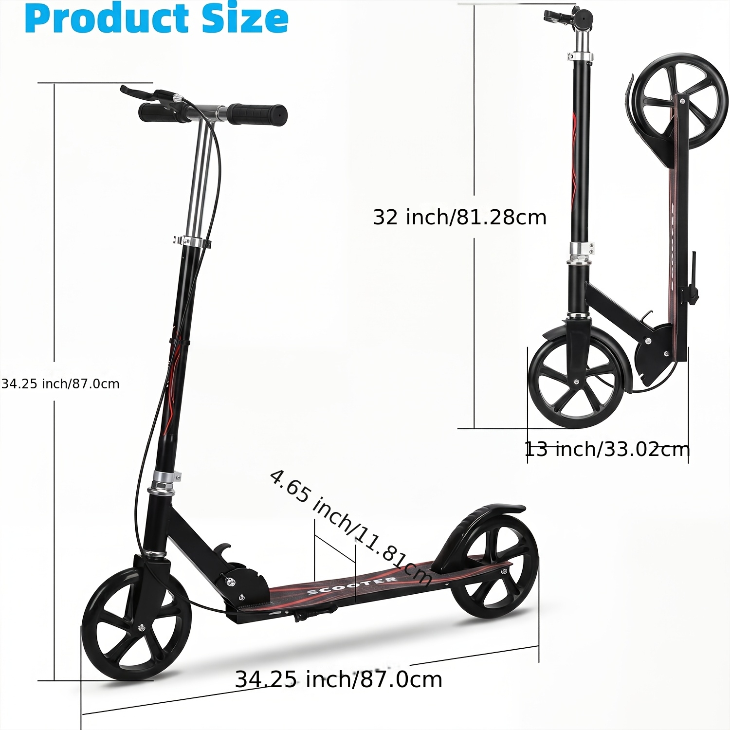 TEMU Trottinette pliante à 2 roues avec guidon réglable sur 3 niveaux, frein à pied arrière et plateau antidérapant, trottinettes de sport légères
