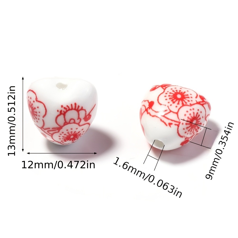 10pcs Random Color Ceramic Peach Heart Beads for Jewelry Making