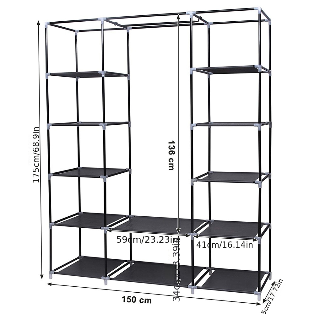 TEMU With Fabric Cover, 175cm Portable Closet Organiser With Modular Sections, Removable Easy-clean Closet For Rental & Dorm, Freestanding Clothes