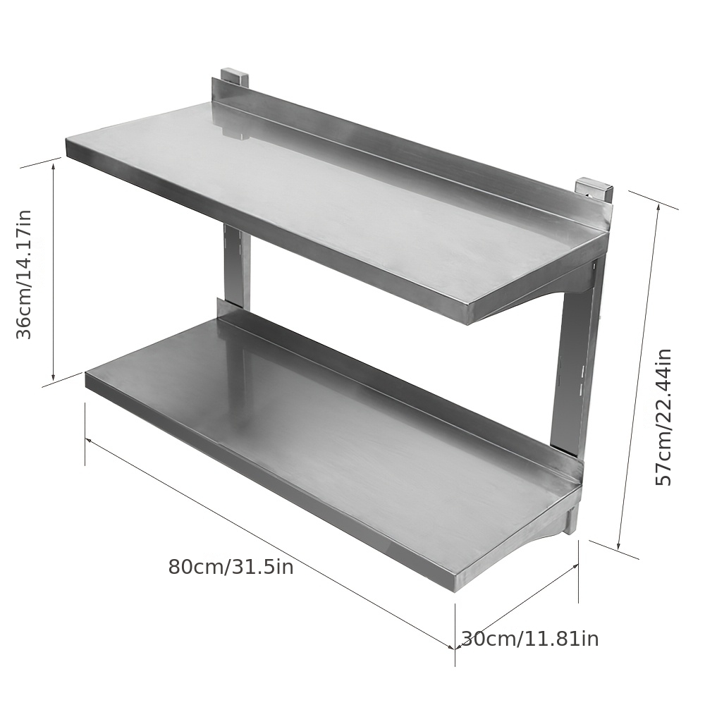 Image of Double-layer Stainless Steel Wall Shelf. Durable, Space-saving Design, Easy To Clean, Suitable For , Sturdy And Durable. 80 X 57 X 30 Cm, Utility Racks