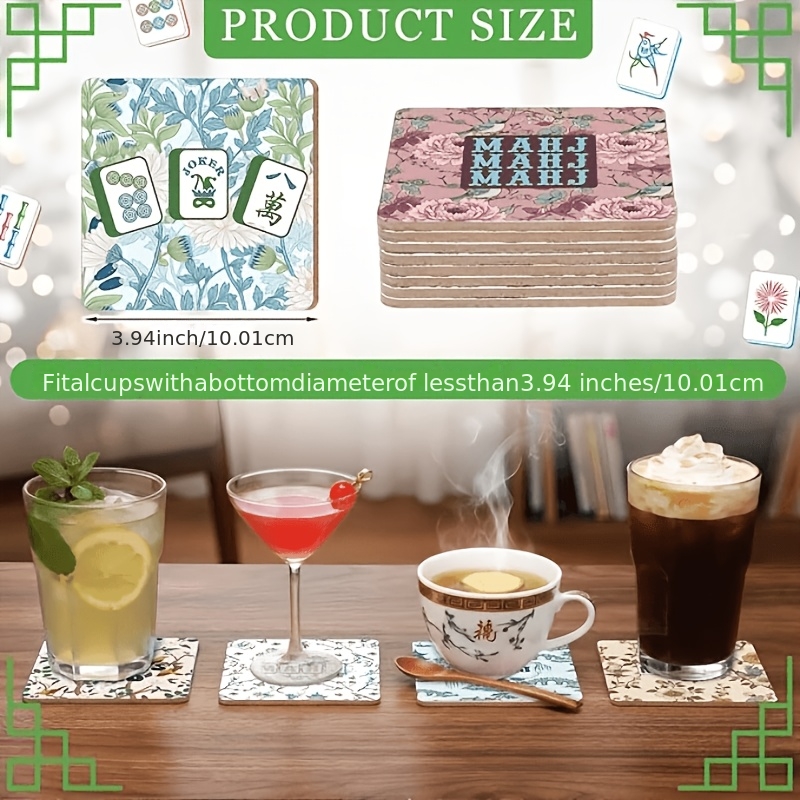 TEMU 8pcs Mahjong Coasters, 2d Flat, Colorful Mahjong Coasters, Mahjong Gifts And Additions, Suitable For Mahjong Cups, Drinks, Tabletop Games Or