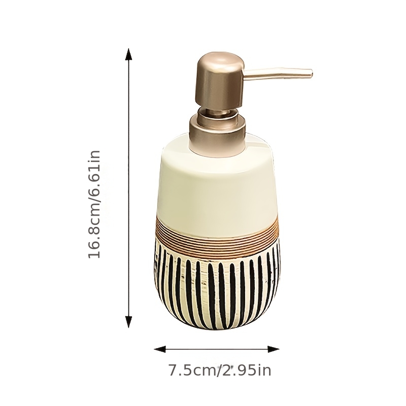 TEMU Distributeur de savon en céramique à rayures vintage, flacon de lotion à pompe en métal, récipient de savon pour de salle de bain et décoration