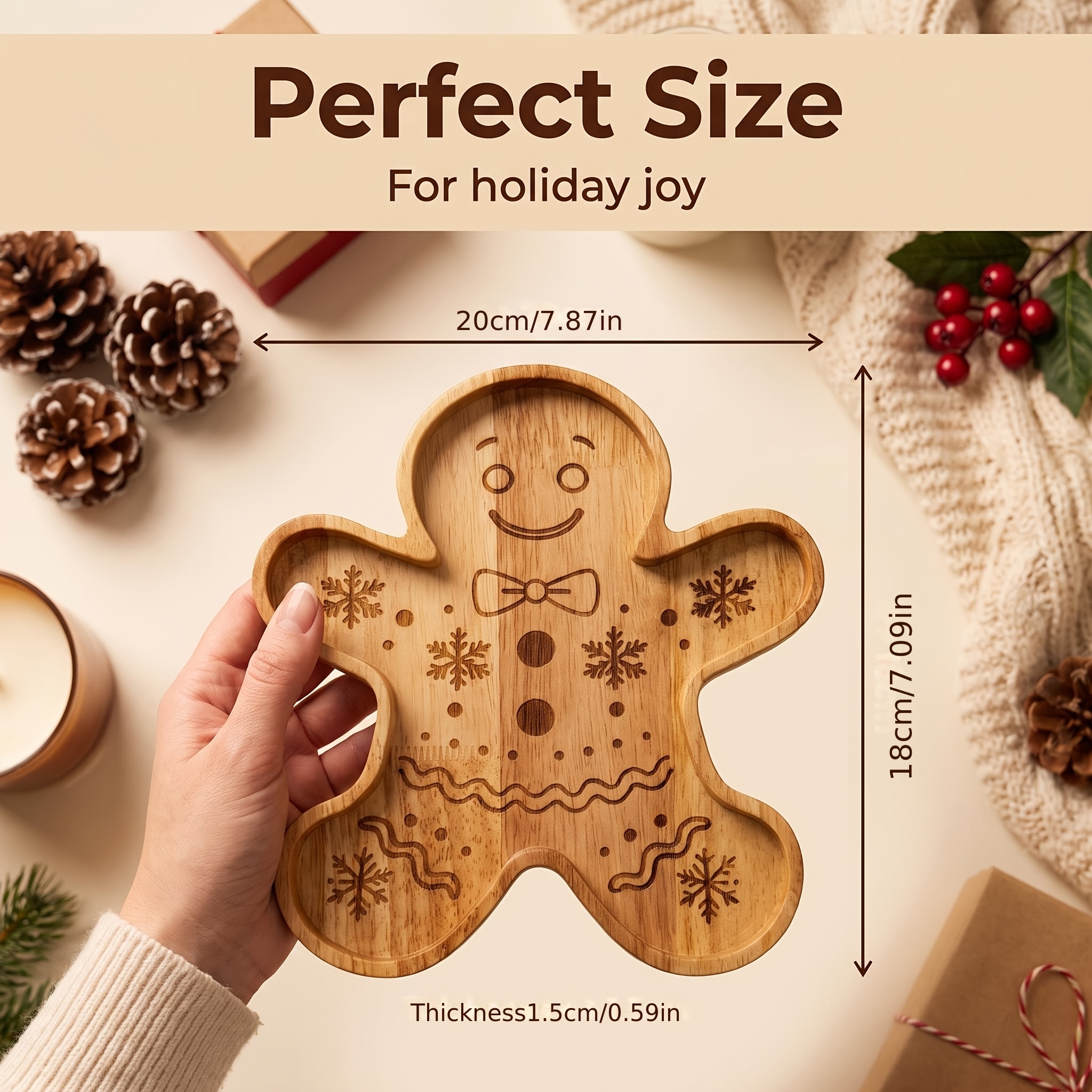 TEMU Gingerbread Storage Tray, Raised Edge Anti-drop Trinket Holder, Desktop Dresser & Christmas Party Decor Organizer (non-food Contact)