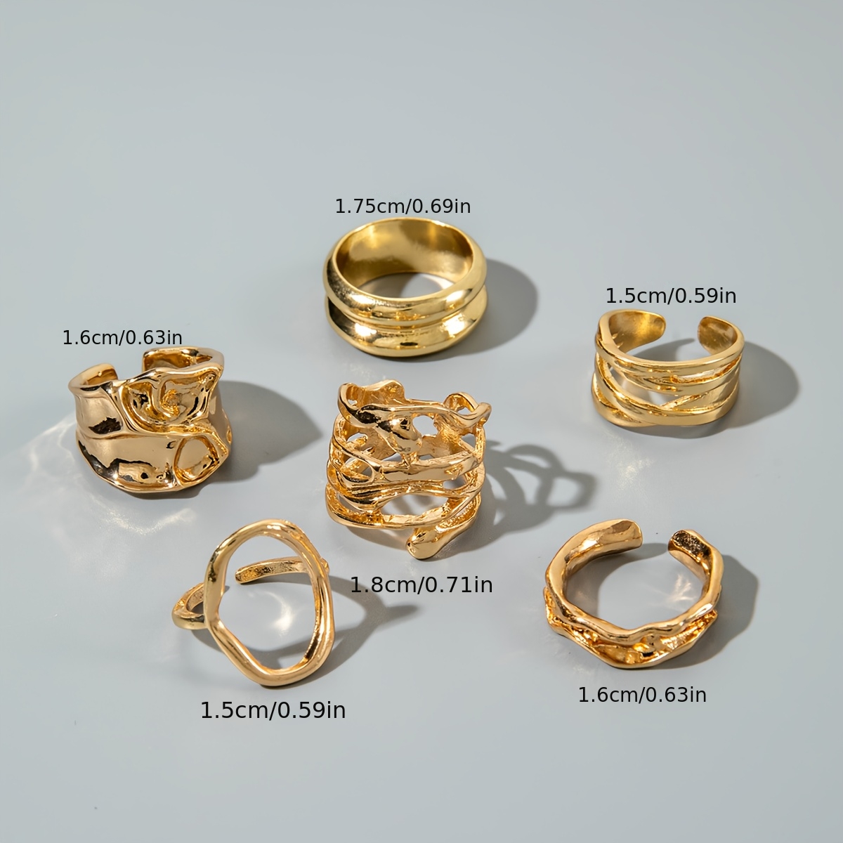 6pcs Retro Metal Geometric Hollow Ring Set for Women