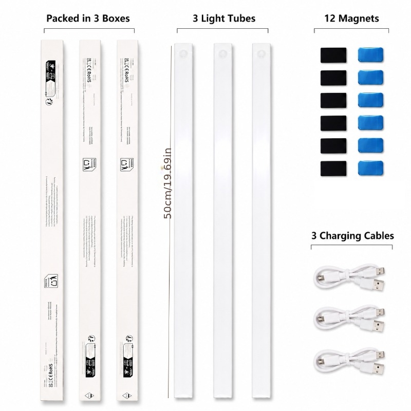3pcs Smart Motion Sensor LED Under Cabinet Light Set