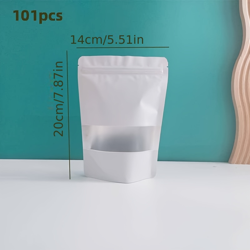 TEMU 101 sacs en plastique réutilisables blancs auto-scellants avec fenêtre - Sacs de conservation des aliments refermables à fermeture éclair pour