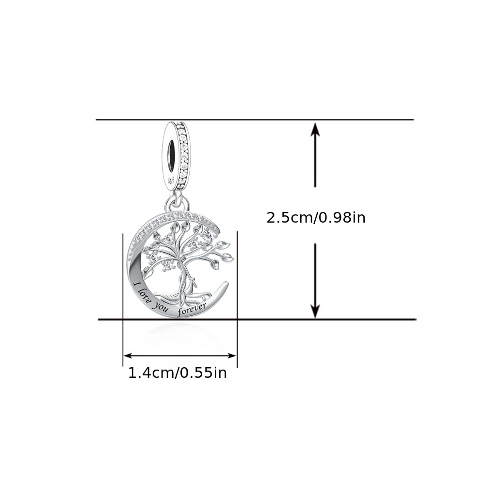 925 Sterling Silver Family Tree & Moon Pendant for DIY Jewellery