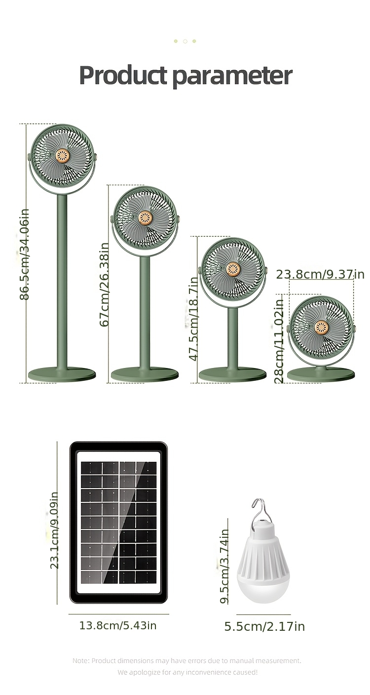 A Easy Outdoor Solar-Powered Floor Fan with a Circulating Function, Featuring Four Height Adjustment Modes, a Type-C Quick Charging Version, a Five-Speed Desktop Fan, a Retractable Electric Floor Fan, an Ultra-Long-Lasting Outdoor Cooling Device