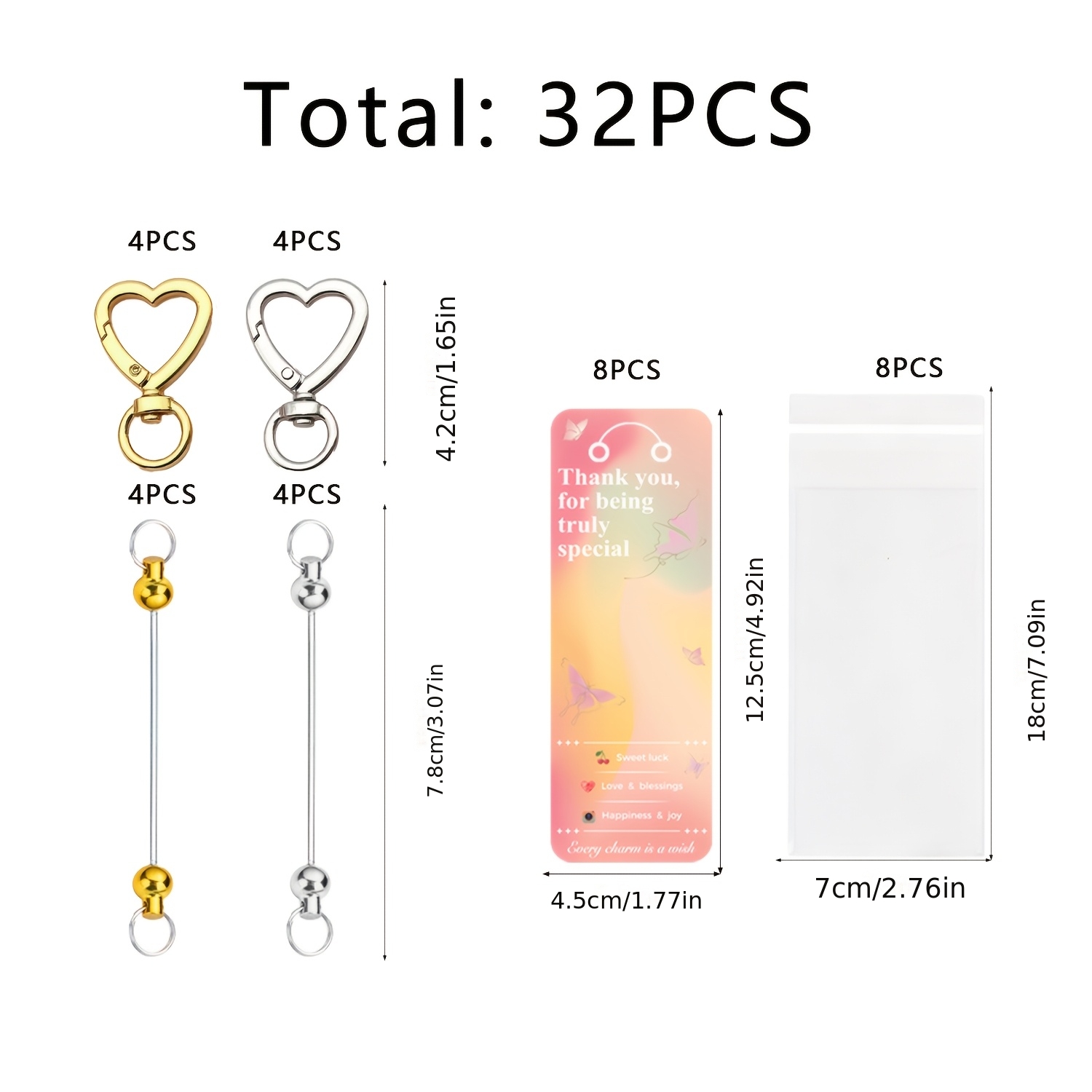 TEMU 32pcs Double-color Heart Keychain Bead String Set, Includes Pink Cardstock. Suitable For Thanksgiving, Mother's Day, Teacher's Day, Back-to-,