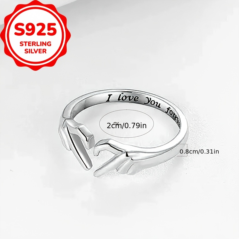 1pc S925 Sterling Silvery Creative Heart Ring, Minimalist Cool Style Adjustable Open-End Romantic Versatile Gift