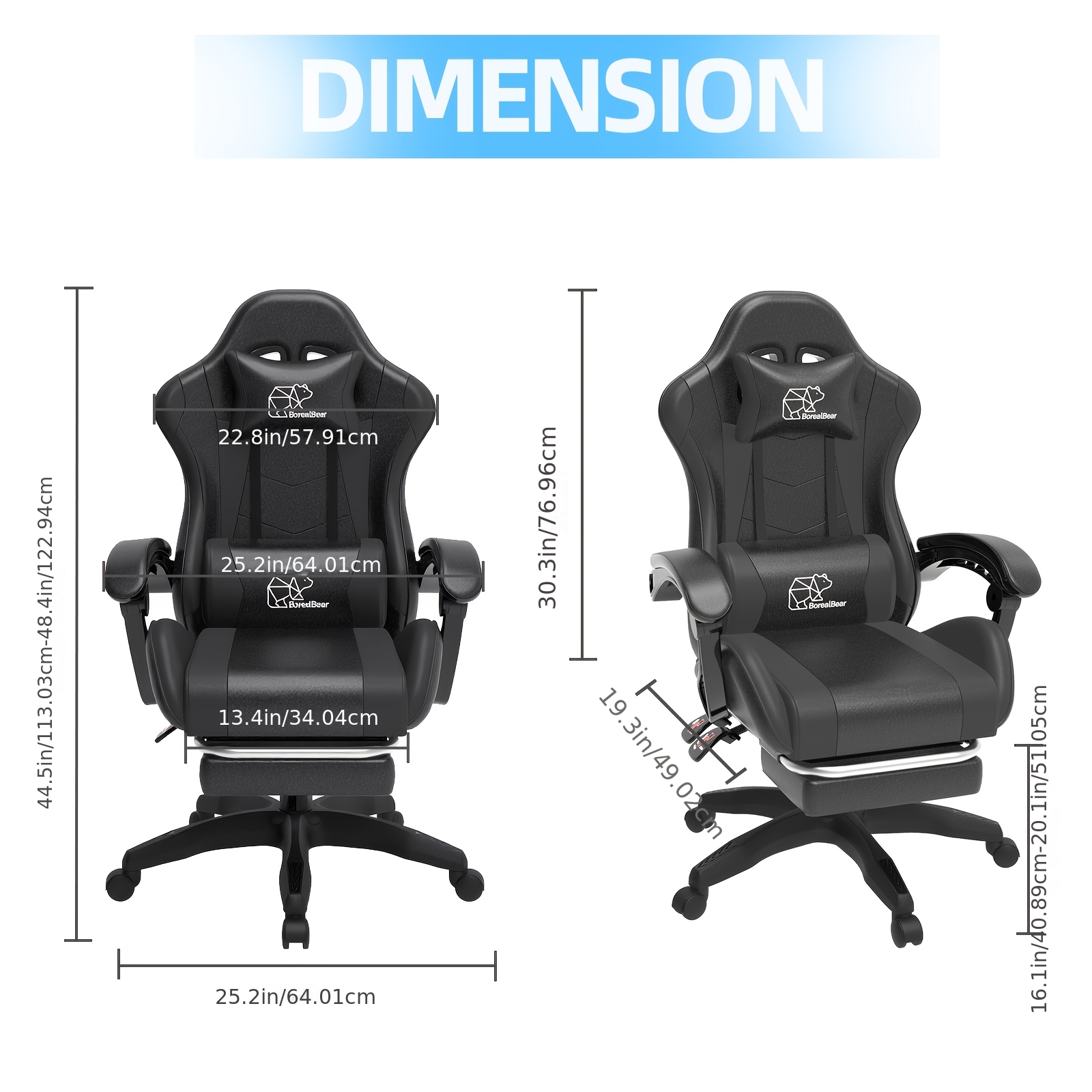 1pc Heavy-Duty Manual Recline E-Sports Chair Suitable for Adults & - Adjustable Footrest/Lumbar Support Gaming Desk Chair with Fixed Armrests, High-Padding Ergonomic Seat for Home Office Computer Chair, Modern for Home and Office Use - Image 8