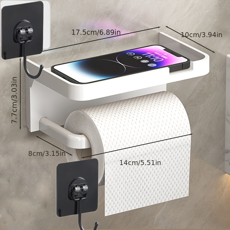 TEMU 4pcs Set: 1 Shelf + 1 Patch + 2 Large - Wall-mounted Perforated Tissue Holder And Multi-functional Shelf - No-drill Adhesive Bathroom/kitchen