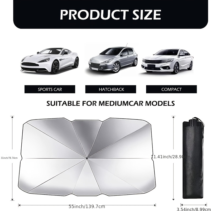 TEMU 자동차 앞유리 햇빛가리개, 자외선 차단 및 단열 수축식 자동 개폐식 선바이저, 노화 방지 차내 프라이버시 커버 포함, 범용 여름 자동차 액세서리 (실버리)