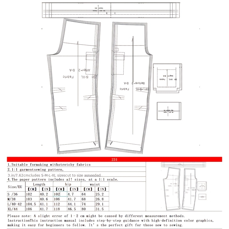 TEMU Clothing, 4 Sizes (s-xl) Available, Women's Fashion Long Pants Sewing Pattern, Suitable Sewing Pattern For Women, 1:1 Women's Clothing Sewing