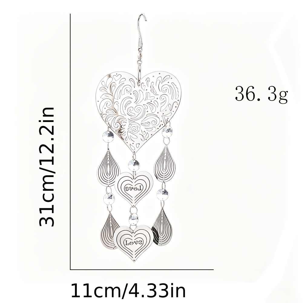 TEMU Ornement de carillon éolien en métal de goutte de cœur , perle de cristal en verre transparent, pendentif de décoration pour jardin à ombre