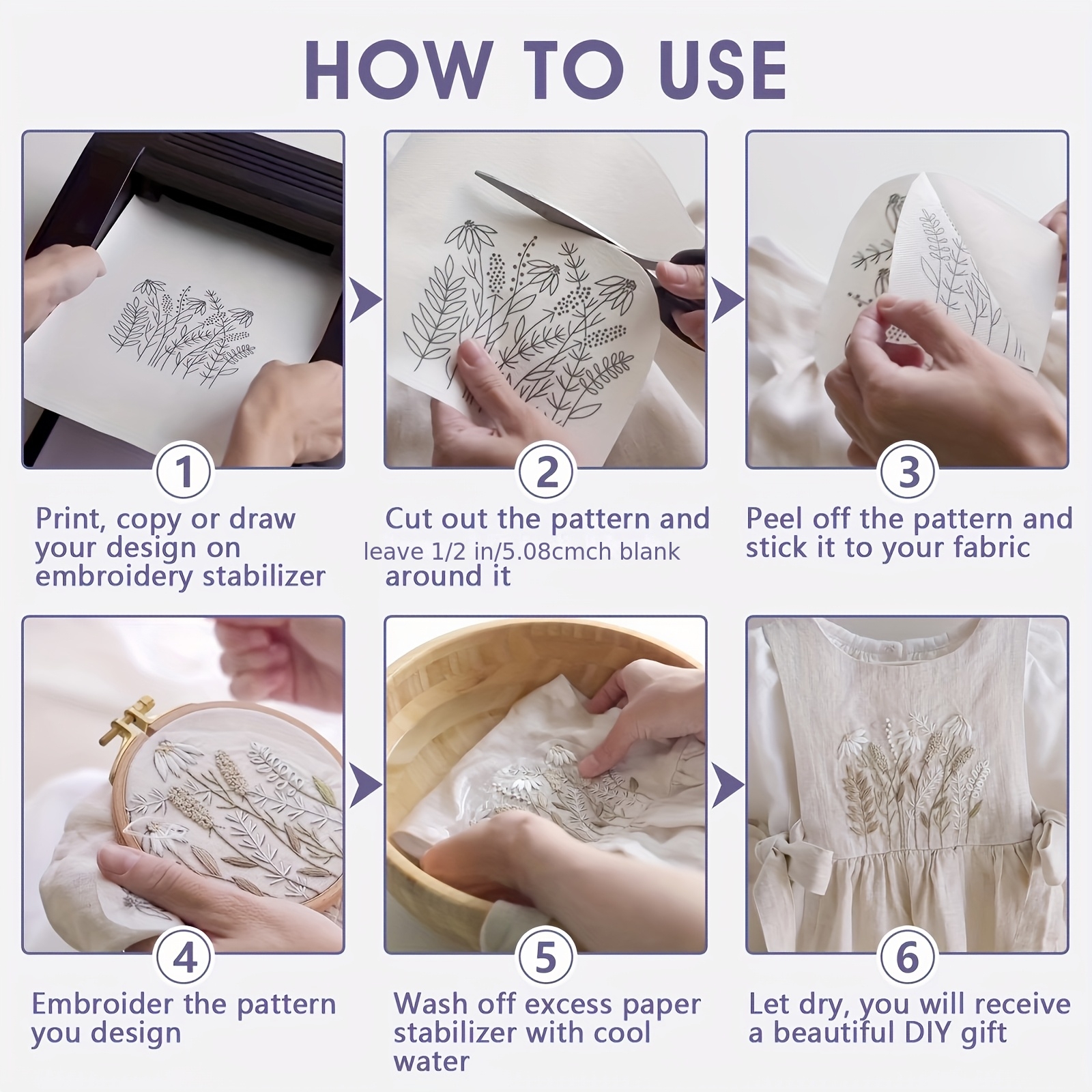 8pcs Water-Soluble Embroidery Kits for Beginners and Professionals