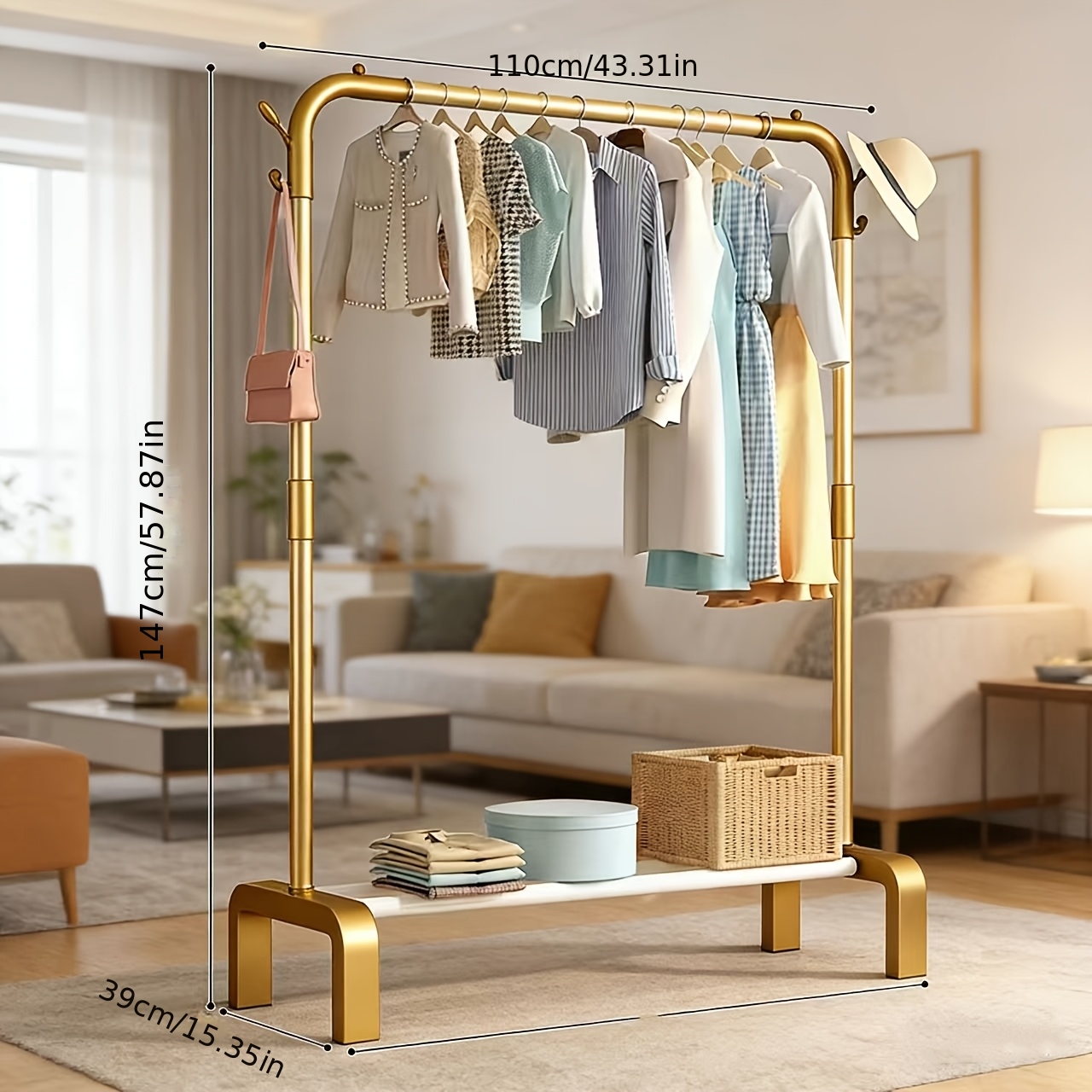 1pc classic small   hook design single rod vertical suit hanger multi purpose clothes drying rack coat rack portable clothing storage with shelf and hooks can hang clothes shoes and additions suitable for balcony bedroom