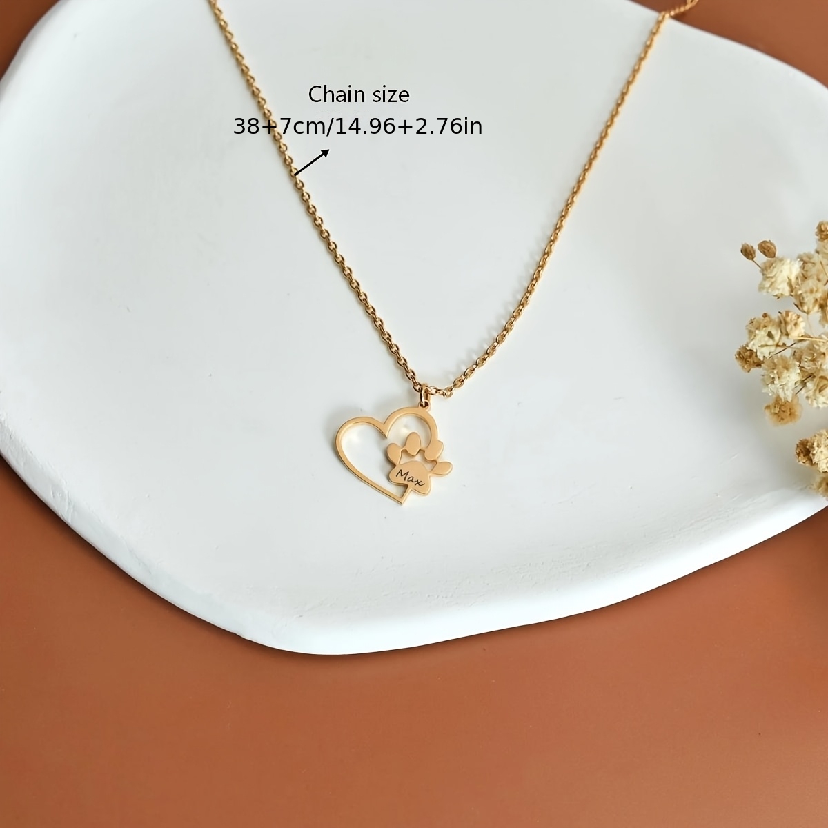 Custom Black Label Name Heart Cat Paw Pendant Necklace