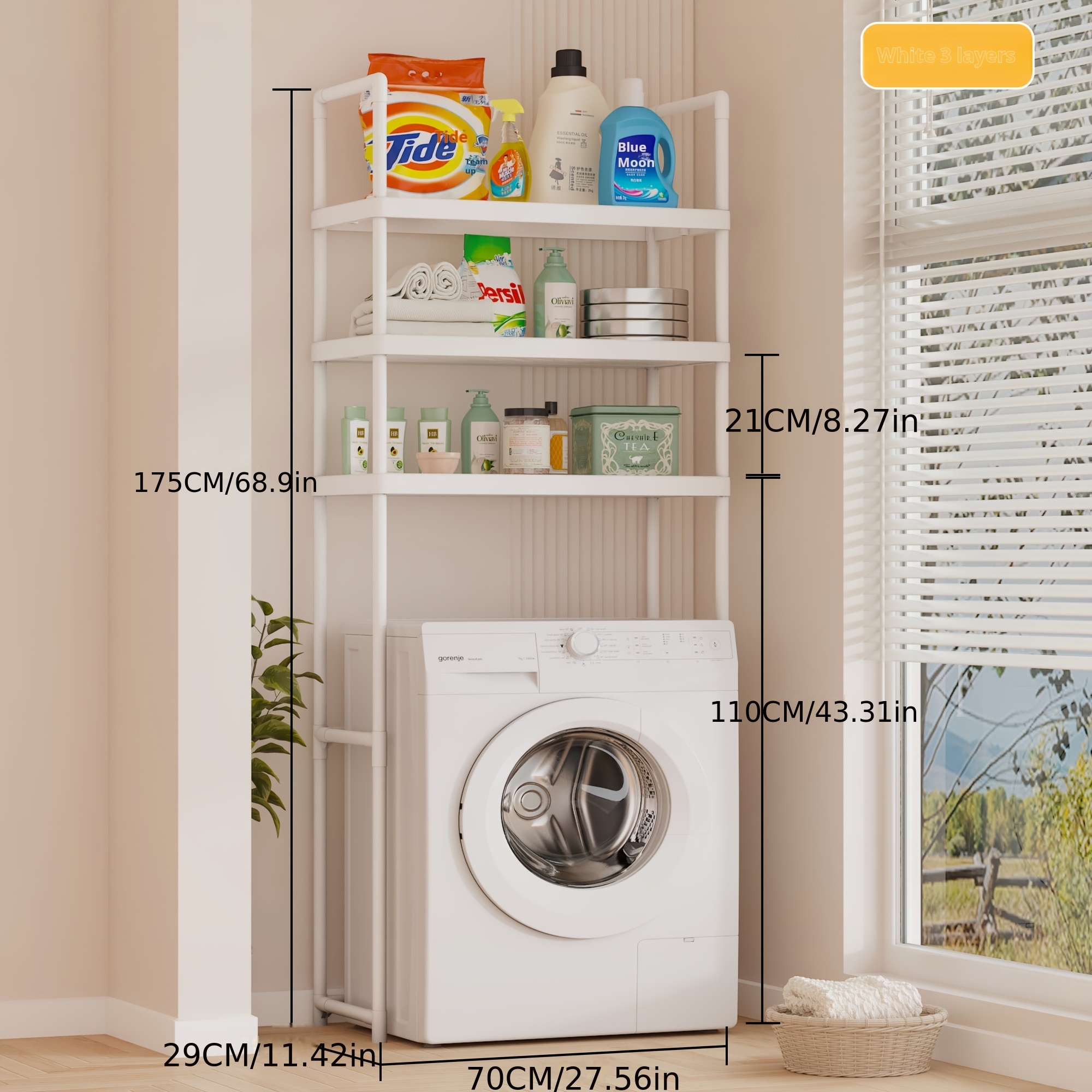 TEMU 2/3-tier Laundry Rack Organizer For Above Washer And Dryer, Heavy Duty Metal Storage Shelf With Breathable Hollow Grid Shelves, Moisture