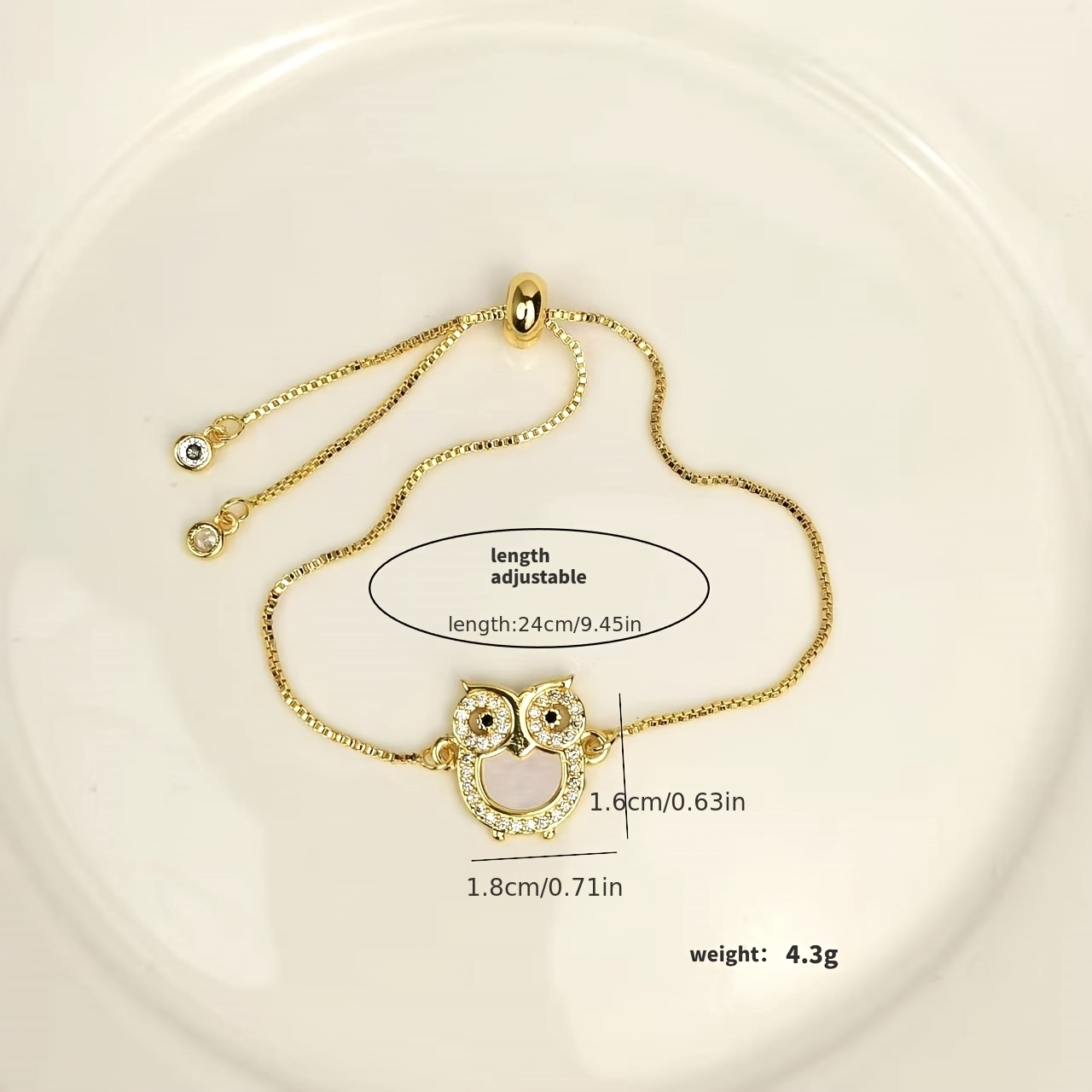 TEMU Ins Lightweight Luxury Owl Bracelet, Delicately Inlaid With Zirconia Stones, Copper Plated Golden, A Gentle Style, Exquisite Gift Jewelry For