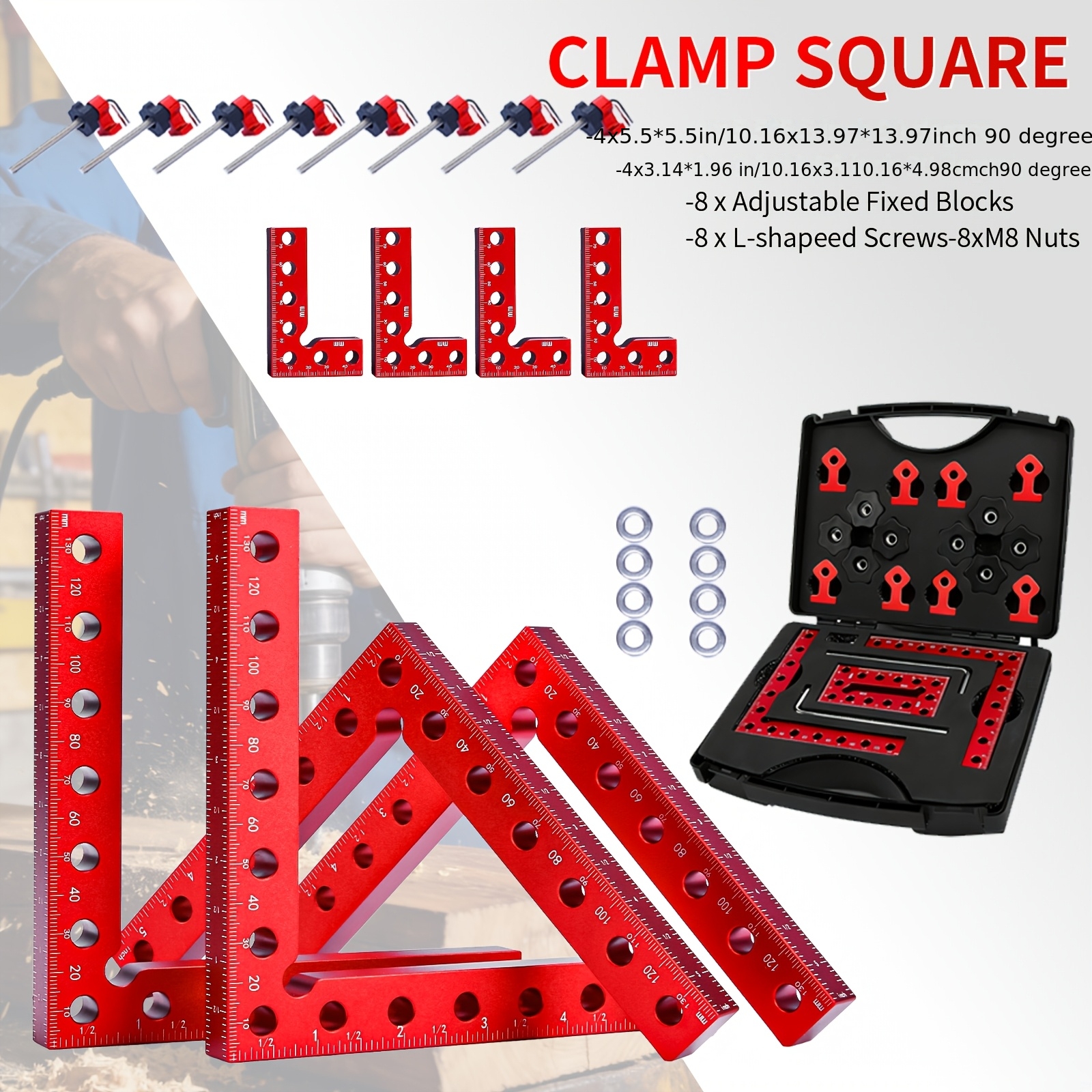 TEMU 8pcs Multifunctional Corner Clamp Set (40pcs Additions) Woodworking Corner Clamp Kit 90 Degree Right Angle Clamp With Storage Box Positioning