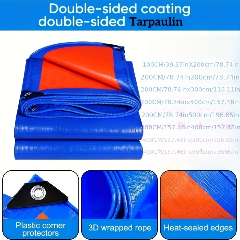 TEMU Protection multifonctionnelle, une seule toile fait ! Bâche PE renforcée bleue et orange de 8 mil, l'achat inclut une lanière réfléchie offerte.