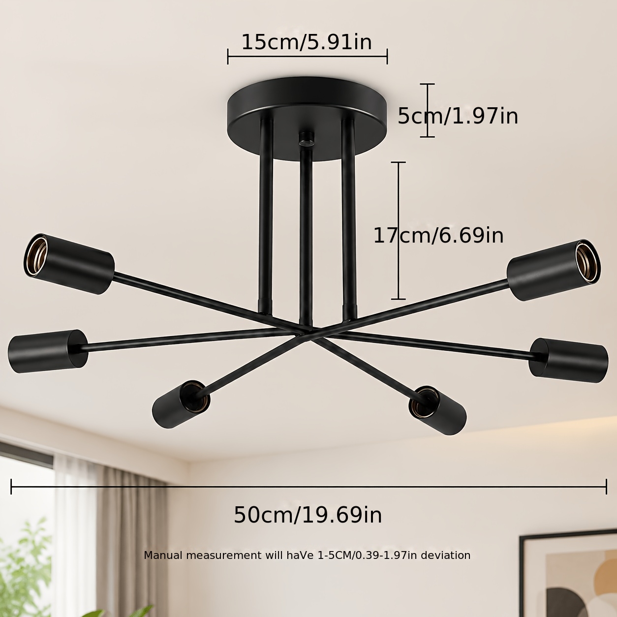 Image of Retro Ceiling Light Fixture, 6 Lights, Black And Golden, E26 Base, Suitable For Living Room, Kitchen, Hallway, Dining Room, Bulbs Not Included